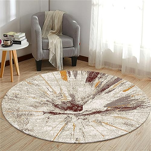 Highdi Teppich Rund Modern rutschfest Waschbar Schlafzimmer Teppiche, Innenbereich Marmor Muster Polyester Runder Teppich fürs Wohnzimmer Flur Kinderzimmer Büro (140cm,Khak)