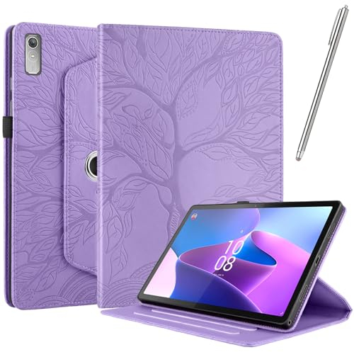 Netany Rotating Case for Lenovo Tab P11 (2nd Gen, 11.5 Inch) - PU Leather Protective Cover Tablet Case Shell, with Stylus Pen 360 Degree Rotating Stand (Purple)