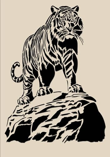 Pochoirs animaux n°1 - Grand format - Pour peinture murale - Plastique réutilisable - Modèle de décoration - (Tiger-2, XL)