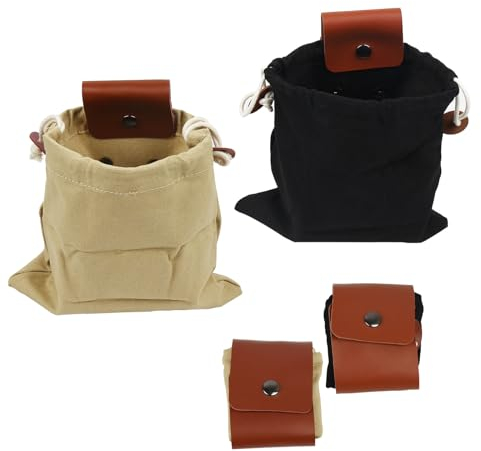 Porssaut Tasche für Futtersuche Gewachstes Canvas,Canvas Bushcraft Tasche 2er-Pack Faltbare Canvas Leder Foraging Pouch Mushroom Bushcraft Bag für Camping