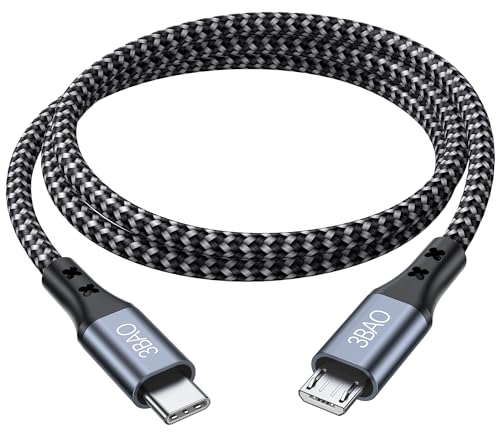 3BAO USB C auf Micro USB Kabel 5M, USB Typ C auf Micro Kabel Nylon geflochtene USB C zu Micro Ladegerät Kabel Android Ladekabel Dast Sync Kompatibel für Samsung Galaxy S7/S5/J3/J5/J7, Huawei, HTC, LG