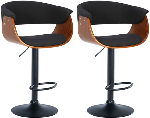 CLP 2er Set Barhocker Vestal Stoff Oder Kunstleder I Thekenhocker Höhenverstellbar I Barstuhl Mit Fußstütze I Tresenhocker 360° Drehbar, Farbe:walnuss/schwarz, Material:Stoff