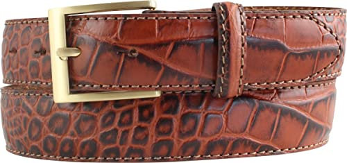 BELTINGER Gürtel mit Krokoprägung 3,5 cm | Leder-Gürtel für Herren 35mm Kroko-Optik | Kroko-Muster Schnalle Gold | Tabac 90cm