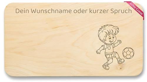 Frühstücksbrettchen Holz Natur - Fußball Motiv Geschenk Jungen mit Name Text Spruch individuelle Gravur - 22x12 - Holz - für jungs fussball frühstücksbrett junge
