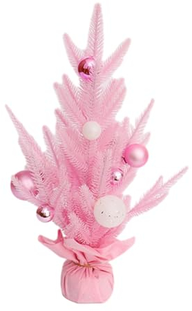 Kliplinc Mini árbol de Navidad, pequeño árbol de Navidad de mesa rosa con bola de Navidad, vacaciones, invierno, fiesta, decoración del hogar, fácil de usar