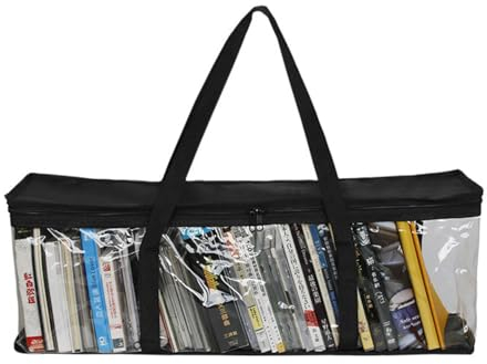 CD Aufbewahrungstasche, Oxford Tuch Transparente Wasserfeste PVC Medienaufbewahrung, Tragbare mit Griffen CD Tasche Aufbewahrung, für Alben Spiele Musik Bücher DVD Aufbewahrung (61X15X21CM)