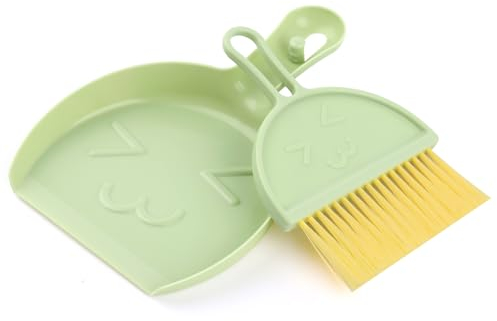 RISVOWO Ensemble Pelle à Poussière et Brosse, Mini Pelle-Brosse Ramasse Miettes Portable, Petite Balyette pour la Poussière à Poils Doux,Outil de Nettoyage Maison, Cuisine, Bureau (Vert)