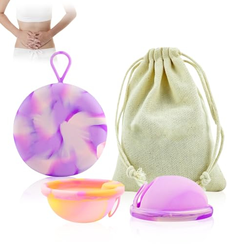 WIYETY Disque Menstruel Coupe Menstruelle: 2 Pièces Disques Menstruels Anti-Fuite en avec Languettes de Traction, Coupes Menstruelles Réutilisables pour les Femmes Actives, le Sport, la Natation