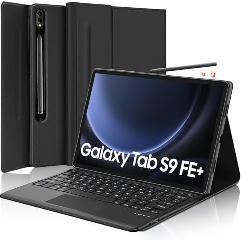 SENGBIRCH Keyboard Case for Samsung Galaxy Tab S10 PLUS/S9 FE+ 12.4 - UK Layout Detachable Trackpad Bluetooth Keyboard, Protective Folio Cover for S9 Plus 12.4, Black