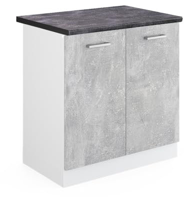 Vicco Spülenunterschrank R-Line, Küchenunterschrank für die Spüle, Beton/Weiß, 80 cm, AP Anthrazit