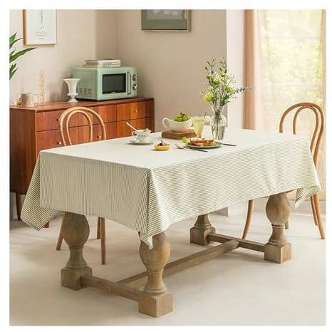 BCughia Tischdecke 135x260CM Rechteckig, Tischtuch Abwaschbar Baumwolle Leinen Streifen Tischdecke für Küchentisch, Hellgrün