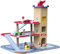 BLUEBRIT Wooden 3 Storey Garage Pretend Play Set Educational Vehicle Car Role Play Set for Kids with Pump Station, Helicopter, Cars, and Traffic Signs The for Birthdays and Holidays