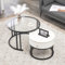 Bomclap Rund Couchtisch 2er Set, Nesting Kaffeetisch Beistelltisch Wohnzimmertisch Satztisch mit Grau Marmor Furnier und Massivholzschubladen,Metallgestell,Glas,Beistelltisch für Schlafzimmer Balkon