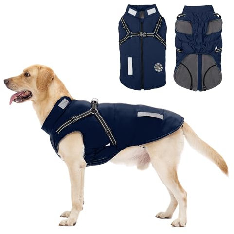 Hundemantel, Winter Hundejacke Wasserdicht Winddichte mit bauchschutz, Outdoor Hunde Wintermantel Hundeweste mit Fleece Gefütterte Reflektierend für Kleine Mittelere und Große Hunde