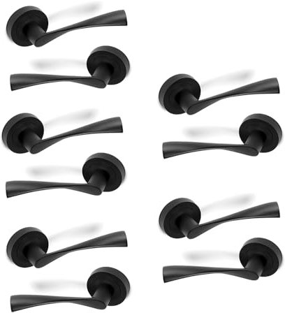ARCO · Pack para 5 puertas. Lote de 5 juegos de manillas para puerta, acabado negro. Fabricado en aluminio