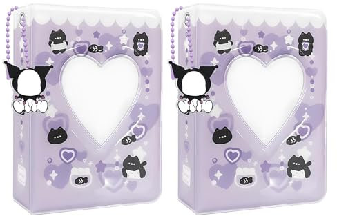 Yoimckay Porta Photocard KPOP, Mini Album Fotografico, Gatto Carino Holder Libro Con Pendente, Binder Per Memorizzare Foto Idoli, Carte, Adesivi, 36 Tasche (Viola)