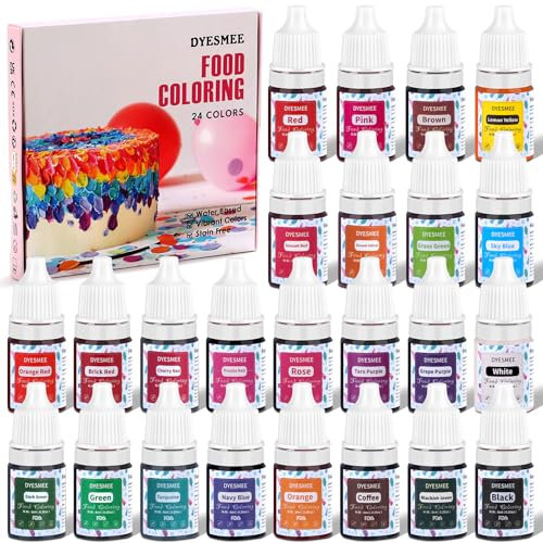Lebensmittelfarbe Flüssige – 24 Farben Hochkonzentriert Lebensmittelfarbe zum Backen, Getränken, Macaron, Fondant, Tortendeko, Lebensmittel Farben Set für DIY Seifen Schleim Kunsthandwerk (6 ml je)