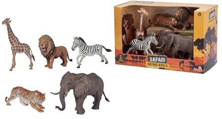 Simba 104343103 Safari Animal Figures Sapphire Animal Set Toys, Lion, Tiger, Elephant, Giraffe and Zebra, 13-17 cm, from 3 Years