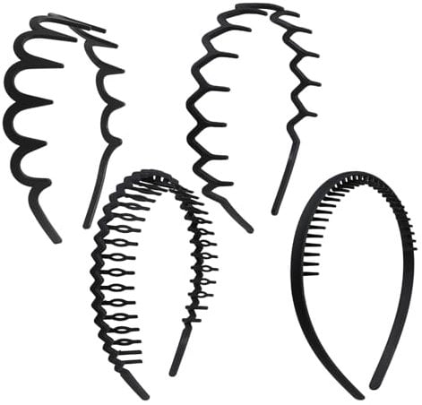 4 Stück Haifischzahn Haarband, Haarreifen Damen Haarreif Schwarz Zickzack Haarreif mit Klammern Matt Rutschfest Haarreifen Männer Welle Unisex Haarbänder Elastisches Haarreifen für Outdoor Sports Yoga