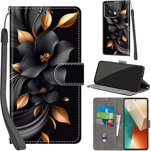 PHINIENLAND Cover per Xiaomi Redmi Note 13 5G PU Pelle Custodia Flip Fiori | Custodia in pelle PU, Chiusura magnetica, Supporto regolabile, Scomparti schede, Protezione totale per Redmi Note 13 5G