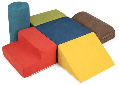 COSTWAY 6-TLG. Softbausteine, Schaumstoffbausteine zum Klettern und Krabbeln für Babys & Kleinkinder, Riesenbausteine aus Schaumstoff, Großbausteine für den Innenbereich, Bunt