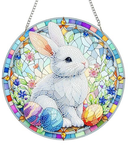 Diamond Painting Ostern Hase Deko, DIY Osterdeko Diamond Painting Aufsteller, 5D Osterhase Diamant Painting Fensterbilder, Frühlingsdeko Osterhase Diamant Malerei Ostern Basteln Diamond Painting (H)