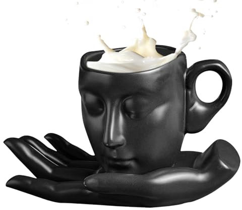3D Human Face Cup, Face Cup - 3D Carving 260 ml Ceramic Art Tea Cup and Saucer Set 3D Human Cup Face Tea Cup Human Face Cup |