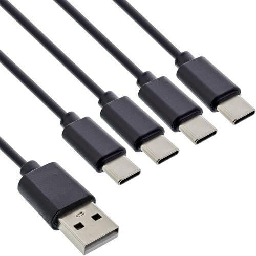 InLine Câble de charge Y 4 en 1, USB-A vers 4 ports USB-C, jusqu'à 25 W de puissance de charge, quadruple câble de charge compact pour gadgets, pas de charge rapide, 0,5 m, 35146