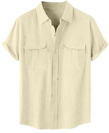 Générique Chemisette Homme Chemise Été Dégradé Mode Teeshirt Mode Léger Tshirt Doux Confortable Tee Shirt Extensible T-Shirts Respirant Vêtements Et Ventes Flash du Jour Beige 5XL