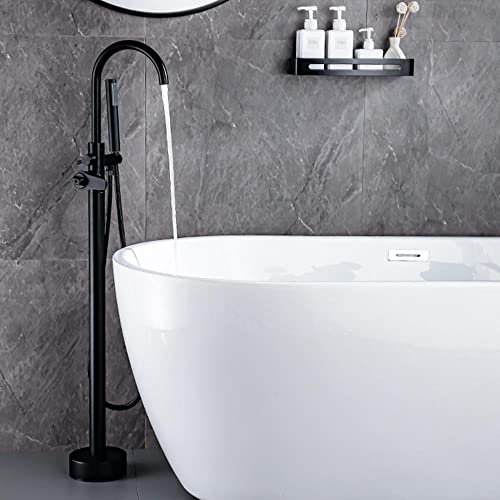 Grifos de baño independientes Mezclador de baño montado en el suelo Grifos mezcladores de ducha de baño termostáticos de una mano Grifos mezcladores de ducha de baño de doble función - Negro - C alta