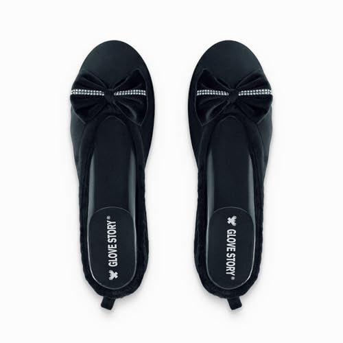 GLOVE STORY Chaussons Ballerines d’Intérieur Femme en Velours avec Semelle et Nœud Orné de Strass Brillants – Matière Élégante, Douce et Confortable – Ballerines Chaussons Chic Fabrication Artisanale