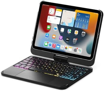 Bueuwe Funda con Teclado para iPad Mini 7 A17 Pro/Mini 6.ª generación, Panel táctil Giratorio de 360° y Teclado retroiluminado de 7 Colores,Negro