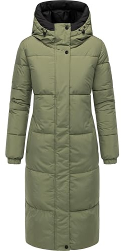 Navahoo Damen langer Wintermantel warmer Steppmantel mit 2-Wege-Reißverschluss und verstellbarer Kapuze Taublüte XIV XS-5XL