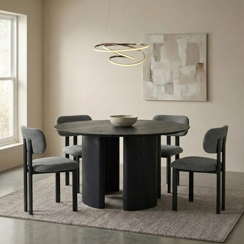 IDIMEX Essgruppe ARVIKA/Franca runder Tisch 120 cm mit 4 Stühlen, Schwarz/Dunkelgrau - Esszimmermöbel Set, Tisch mit robuster Platte, Stühle mit gepolsterter Sitzfläche [max. Belastbarkeit 120 kg]