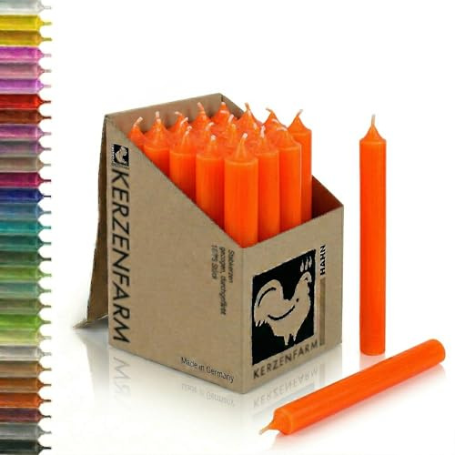 25 Stabkerzen 180mm x 22mm | Durchgefärbte Spitzkerzen | 8+ Stunden Brenndauer | Made in Germany - Ohne Tropfen & Rußen | RAL-Zertifizierte Tafelkerzen unparfümiert (Orange)