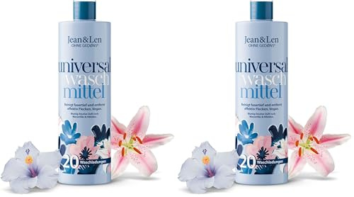 Jean & Len Universalwaschmittel Wasserlilie & Hibiskus, 1 L | Fasertiefe Reinigung, mit Fleck-Weg-Effekt, mit pflanzenbasierten Tensiden, ohne künstliche Farbstoffe, Waschmittel vegan