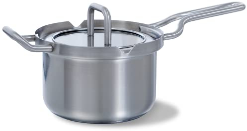 BK Cookware Q-Linair Master Glass Induktionsgeeigneter 16-cm, 1,5-Liter-Topf aus Edelstahl mit Glasdeckel, backofen- und kochfest bis 220°C, Stay-Cool-Griffe, spülmaschinenfest, PFAS-frei, Silber