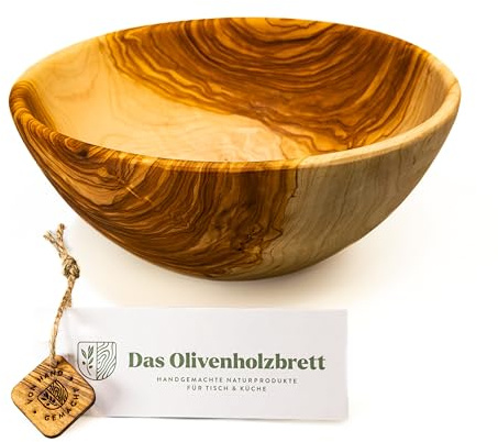 das Olivenholzbrett® Obstschale rund – Holzschale/Salatschale/Brotschale - Jede Schale kann in Farbe, Maserung stark vom Foto abweichen – eben Olivenholz / 22cm Ø