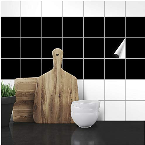 Wandkings Fliesenaufkleber - Wähle eine Farbe & Größe - Schwarz Seidenmatt - 9,5 x 9,5 cm - 20 Stück für Fliesen in Küche, Bad & mehr