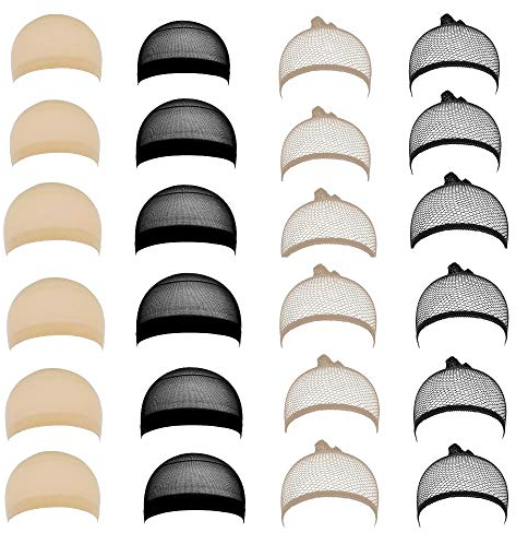 JZK 24 x Haarnetz für Perücken Kappen Caps Elastische Haarnetz Perückekappe Mesh Netz Perückennetz für Frauen und Männer, Beige/Neutral und Schwarz Perückenkappe