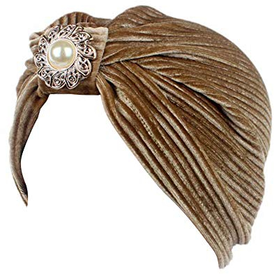 MoreChioce Damen Kopftuch Bandana,Retro Blume Glitzer Turban Baumwolle Kopftücher Hijab Haarverlust Kopfbedeckung Elastische Sommerhut,Khaki Samt