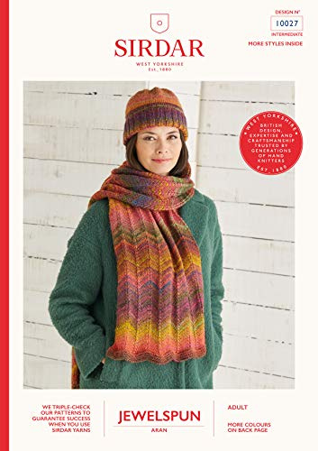 Sirdar Jewelspun Aran Knitting Pattern - 10027 Hat & Scarf
