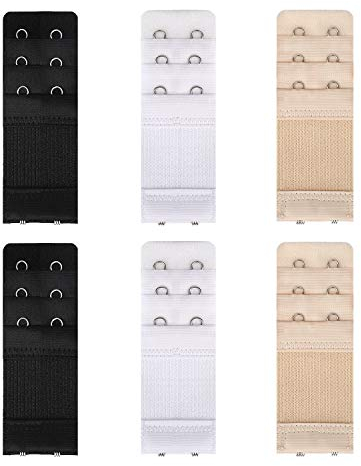 Women's Bra Extenders 6 Pieces Elastic Stretchy Bra Extension Strap 3 Rows x 2 Hooks,3 Colors