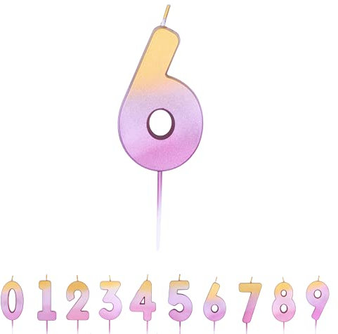 Pioneer Party Candle, Age Six Cake Candle, 6th Sixth Birthday Candles, 15875, Rose Gold Ombre