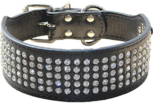 haoyueer Hundehalsband mit Strasssteinen, 5 cm breit, 5 Reihen, voll funkelnd, funkelnd, elegant, ausgefallen, PU-Leder, Hundehalsband für mittelgroße und große Hunde (M, Schwarz)