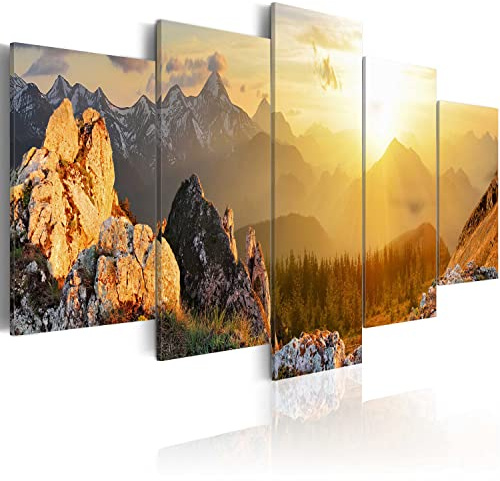 B&D XXL - Leinwandbild Glasbild Natur Berge, 100x50 cm, 5-teilig, modern | Hochwertige Leinwand, sofort aufhängbar, ideal fürs Wohn- oder Schlafzimmer, wasserfest und lichtecht, langlebig, stilvoll
