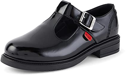 Kickers Girl's Lach T-Bar Leather School Shoes | Elegant T-Bar Style | Everyday Comfort Fit, Cushioned for All-Day Wear, Black, 1 UK Child