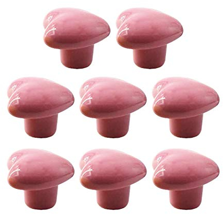 XLKJ 8 Stück Keramik Schubladenknopf Moebelknauf,Schubladengriffe Herzform, Kommodenknöpfe Schubladenknöpfe Set(Rosa)