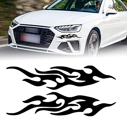 TOMALL 2 Stück 40cm Flamme Reflektierend Aufkleber für Auto Rennsport Sportstreifen Aufkleber für Golfwagen Vinyl Wasserdichte Dekoration für Karosserie LKW SUV Offroad Fahrzeuge Skateboard (Schwarz)