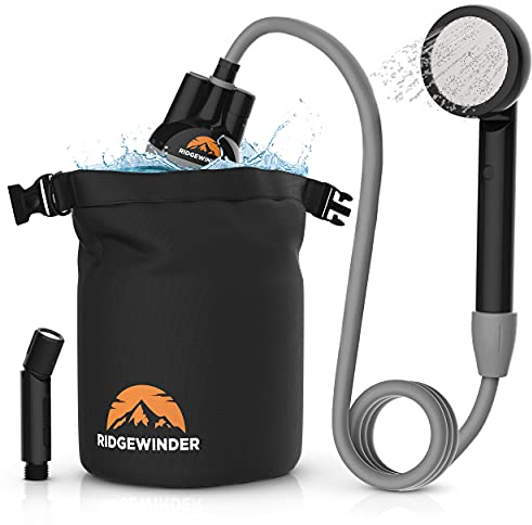 Ridgewinder Doccia portatile da campeggio con sacca stagna - Doccia da campeggio con batteria ricaricabile e sacca stagna da 10 l inclusa per riporre l'acqua - Doccia da campeggio completa in borsa (+